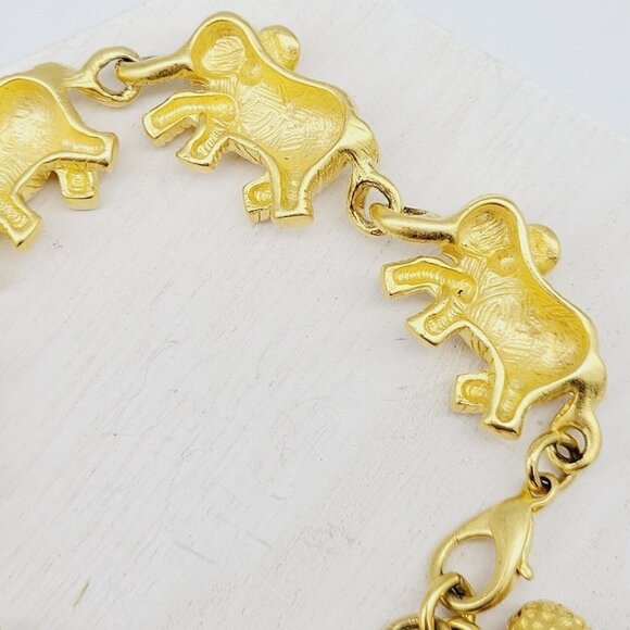 Bob Mackie Elephants On Parade Bracelet Rich Satin Gold 6.5"-8" Rhinestone Eyes - Picture 10 of 10
